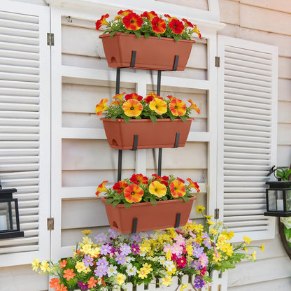 OYEAL Railing Planter Box Window Boxes Planters with Adjustable Brackets Balcony Fence Hanging Flower Planters for Patio, Deck, Porch Railing, Brick Red