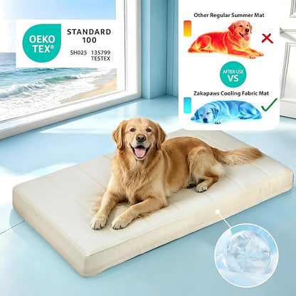 Cooling Dog Bed for Medium Dogs - Orthopedic Pet Beds with Memory Foam, QMAX>0.5, Waterproof Removable Washable Cover for Hot Weather, Dark Beige, 30" L x 20" W x 3" H