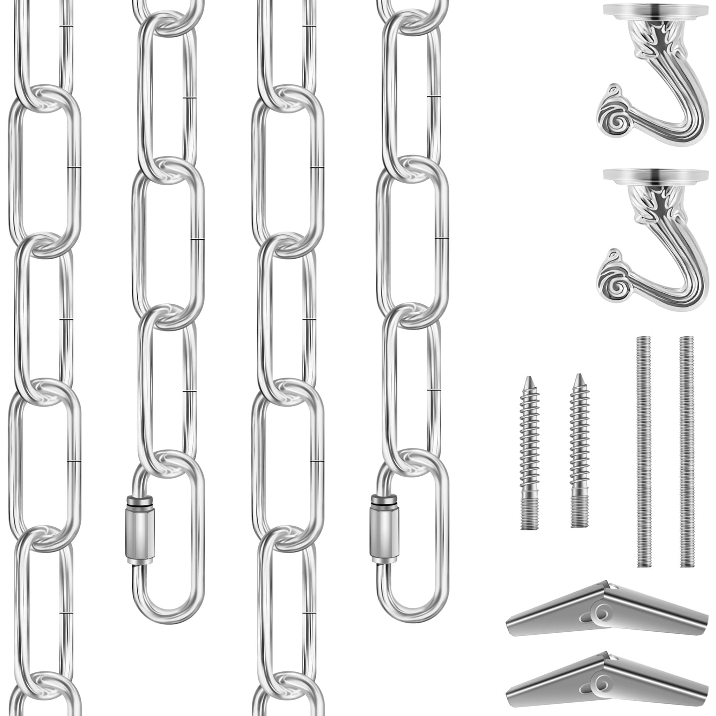 Omytie 12 Ft Heavy Duty Hanging Chain Kit with Connection Locks & Swag Ceiling Hooks for Lighting Fixture, Chandelier, Pendant, Lantern, Swag Lamp, Plant/Flower/Fruit Basket, Bird Feeder (Chrome)
