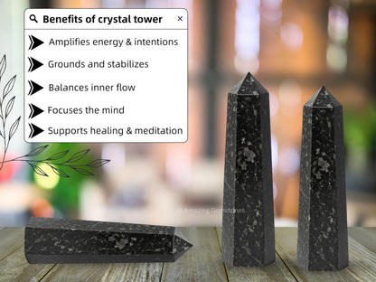Amazing Gemstone Nuummite Crystal Towers ~ Natural Healing Crystal Point Obelisk for Reiki Healing and Crystal Grid (2" to 3" INCH)