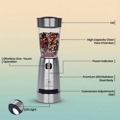 Essentialsmade Electric Salt and Pepper Grinder Set – Rechargeable Stainless Steel Mills – Upgraded 800mAh Battery, Large 200ml Capacity, & 5 Adjustable Coarseness Levels – Kitchen Seasoning Tools