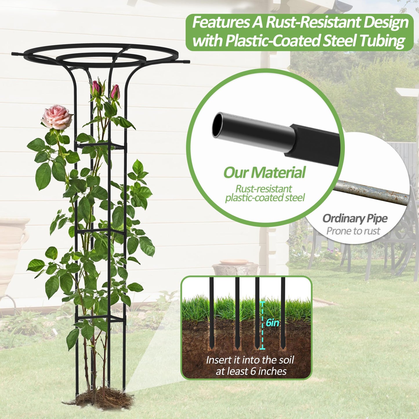 Trellume Trellis for Climbing Plants Outdoor, 70.9 Inch Mushroom Top Trellis for Climbing Plants, Metal Plant Support for Potted Plants Climbing Vine Rose Clematis Vegetable Trellis (2 Pack)