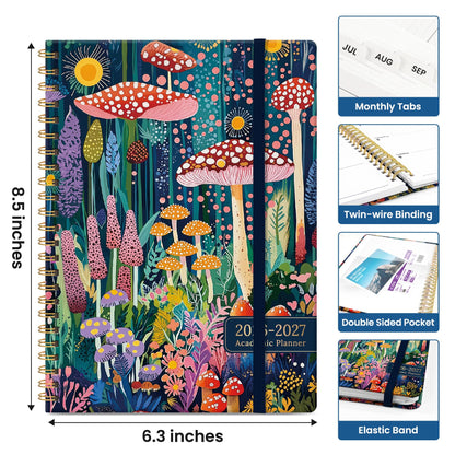 Planner 2026–2027, Weekly & Monthly Academic Organizer for School Year, Jul 2026–Jun 2027, Hardcover Planner with Tabs, Back to School Essential, 6.3" x 8.5", Forest Whimsy