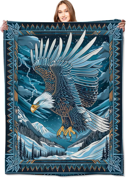 Blue Eagle Blanket,Mountain Nature Southwestern Throw Blankets,Gifts for Kids Adults & Wildlife Loves,Lightweight Soft Fleece,for Sofa Couch Bed Room Travel,Birthday Decor,50x60in