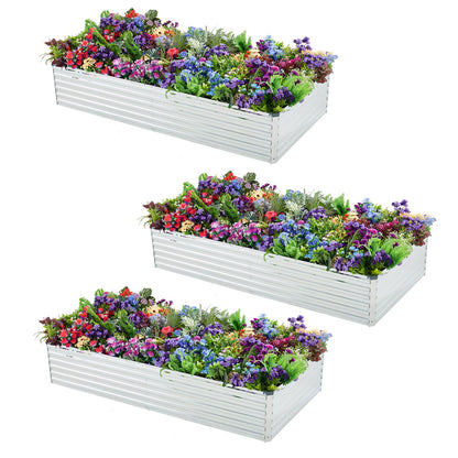 Meberam 3 Pack 6x3x1FT Galvanized Raised Garden Beds Kit Outdoor Metal Gardening Planter Box for Vegetable Elevated Flower Herbs,Silver