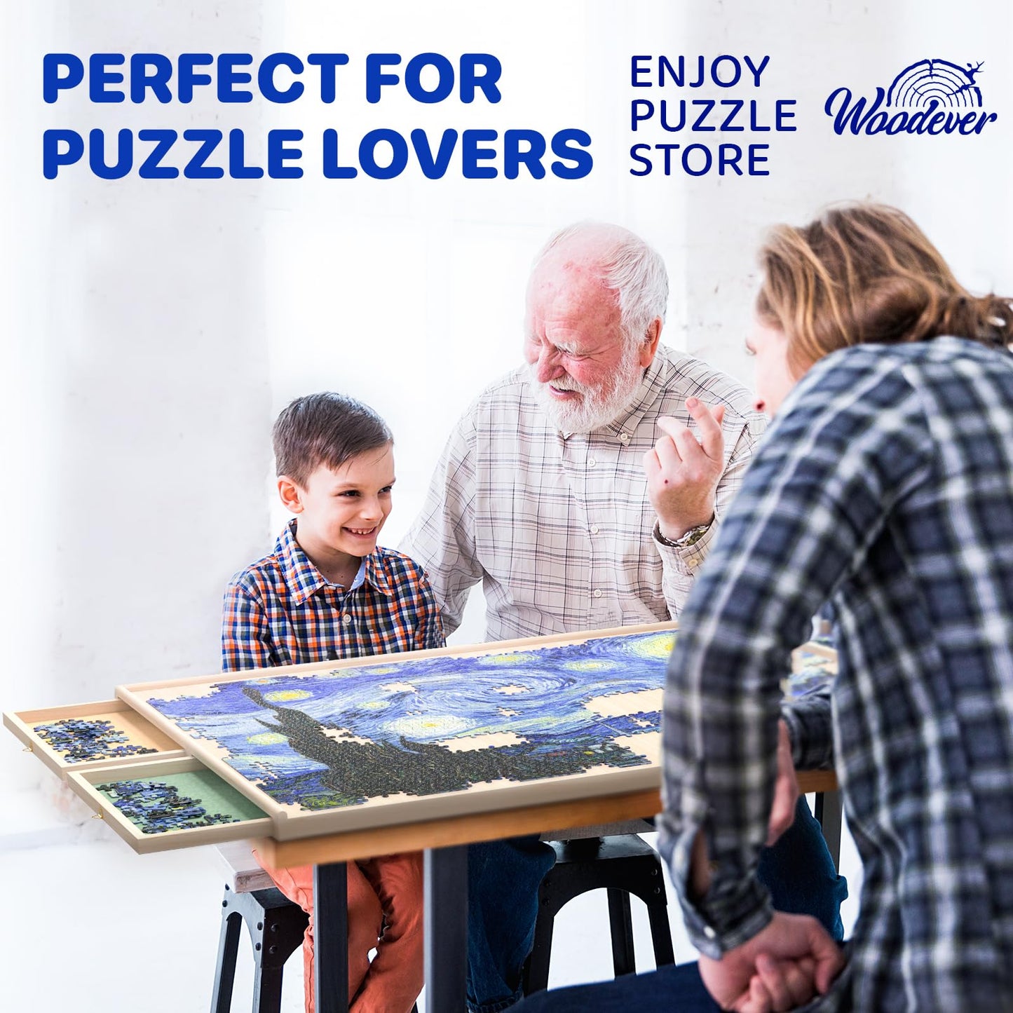 Rotatable 360-Degree Wheels Puzzle Board with Drawers and Cover 1000 Pieces Lightweight Portable Wooden Puzzle Table for Adults Size 30" x 22"