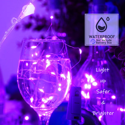 SmilingTown 12 Packs 20 LED Wine Bottle Lights with Cork - Silver Wire Fairy String Lights Battery Operated Cork Lights for Wine Liquor Bottle,Halloween,Christmas,Birthday,Wedding Party Decor(Purple)