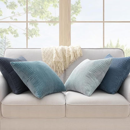 Topfinel BlueGray Throw Pillow Covers 24x24 Inch Set of 4,Soft Accent Corduroy Decorative Cushion Cover,Square Modern Pillow Case for Beach,Patio,Balcony,Living Room,Summer Gradient Shams Home Decor