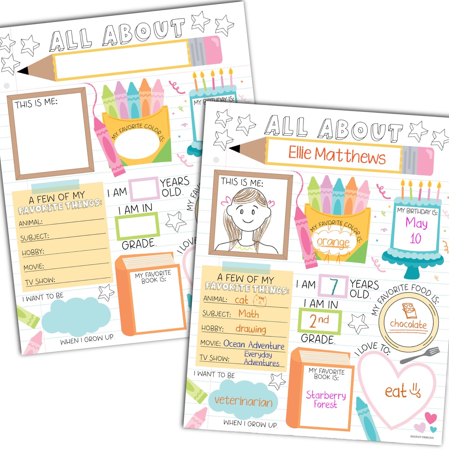 Hadley Designs All About Me Posters for Classroom Must Haves - 20 Star Student Poster, 100 Days of School Items, Star of The Week Poster Elementary Classroom Decor, End of School Year Teacher Supplies