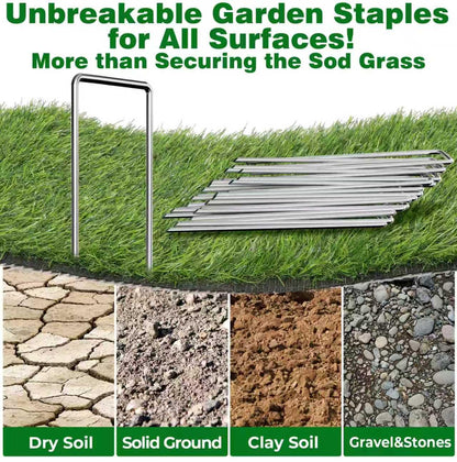 AMAGABELI 6 Inch 200 Pack Galvanized Landscape Staples 11 Gauge Anti-Rust Heavy Duty Garden Stakes Plant Cover Spikes U-Shaped Sod Pins Fence Stakes for Weed Barrier,Irrigation Tubing,Lawns,Decoration