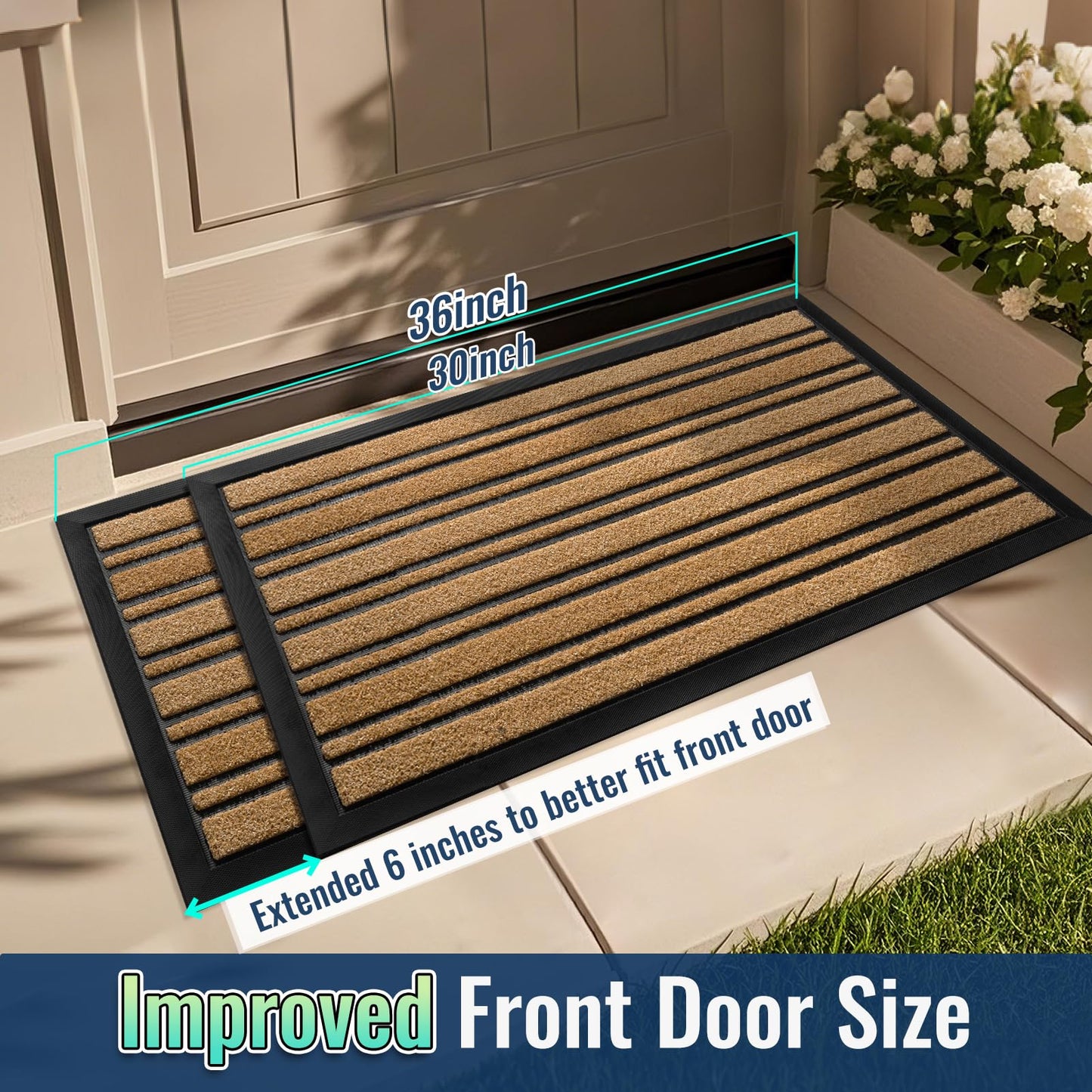 BEHERO Door Mat Outdoor Entrance, 30.5"x17" Extra Durable Front Door Mat Outside, Heavy Duty Welcome Mat for Outside Entry, Back Door Mats Non Slip, Waterproof All-Season Doormats, Yellow
