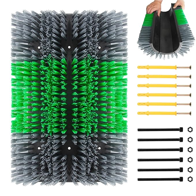 Extra Large Size Livestock Scratching Brush, Upgraded Horse/Goat/Cow/Cattle Scratcher Brush for Grooming, Itch Relief Horse Scratcher Brushes Kit with Two Sets of Mounting Screws(1-Pack,Gray)