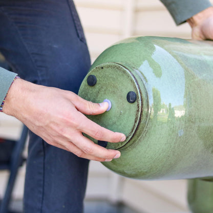 Sunnydaze Vivian 11" Metal Outdoor Plant Pot Set with Drainage Holes and Rubber Plugs - Jade Glaze - Set of 2