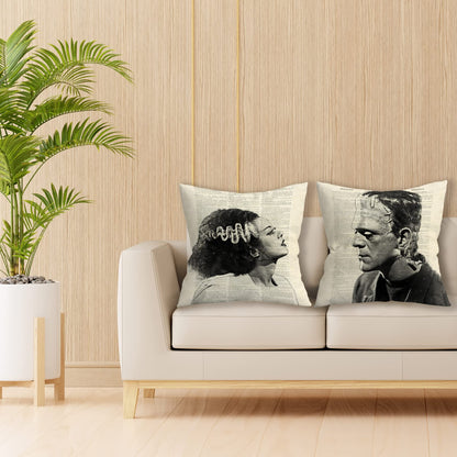 Giosve 18x18 in Set of 2 Decorative Pillowcase Halloween Gothic Couple Horror Throw Pillow Cover Gifts for Gothic Room Couch Sofa Decor, Gifts for Couples, Valentine Day (Beige)