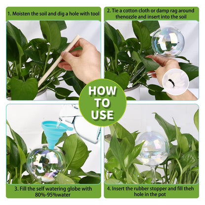Vividaire 13oz Up to 2 Weeks Large Plant Watering Globes - Self Watering Bulbs and Planter Insert for Indoor & Outdoor Plants, Glass Water Globes Automatic While Away (4 Pack)