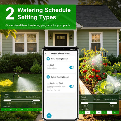HEKIWAY 120FT Drip Irrigation System with WiFi Solar Water Timer, Automatic Garden Watering Kit with Dual Metal Tube Brass Connectors, 360° Adjustable Nozzles for Garden, Greenhouse & Lawn