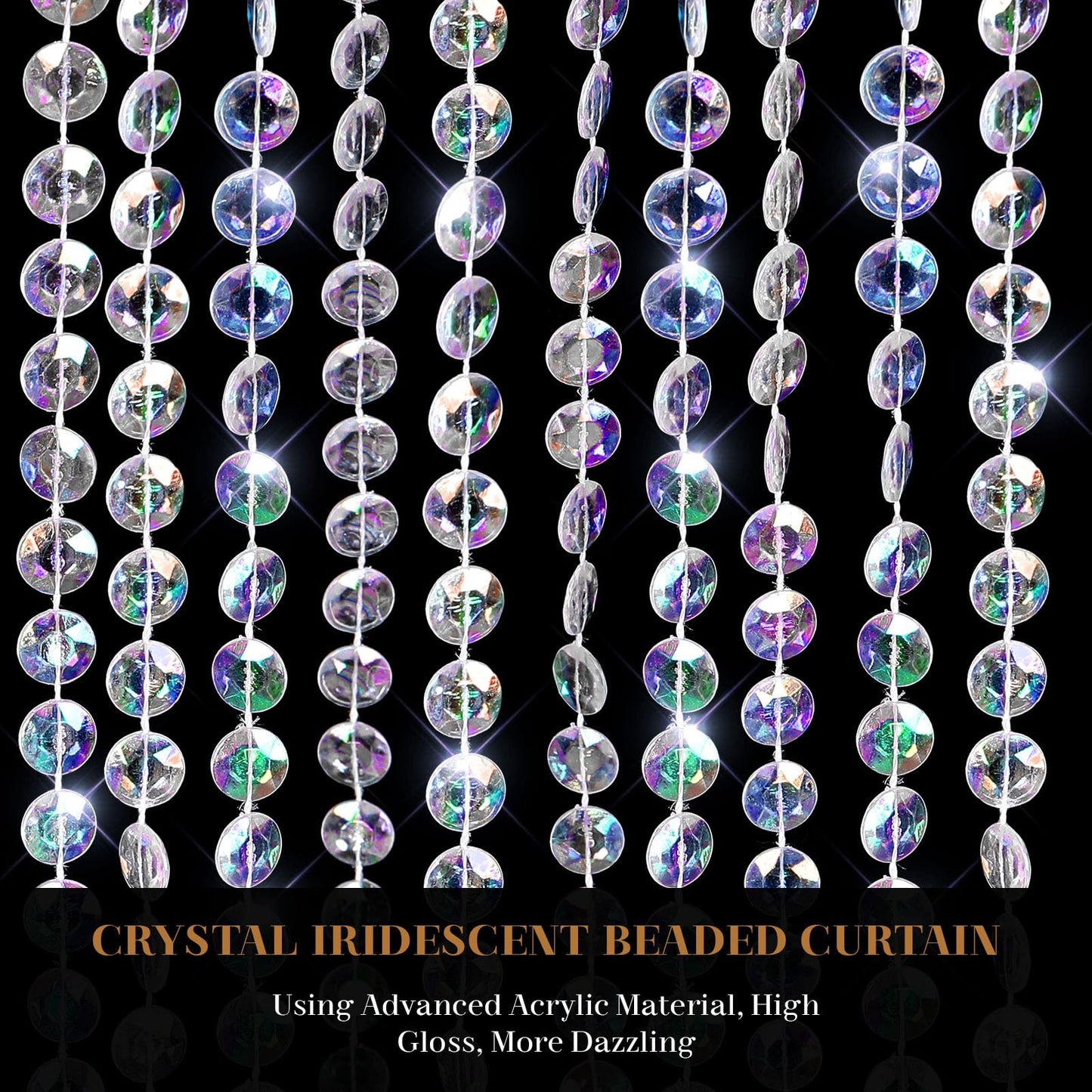 Boshen 3FTx6.5FT Crystal Beaded Curtain Door Beads 36 Strands Clear Acrylic Beads Hanging Room Divider Crystal Iridescent Diamond Cut Curtain Doorway Curtain for Room Doorway Divider Party Decor