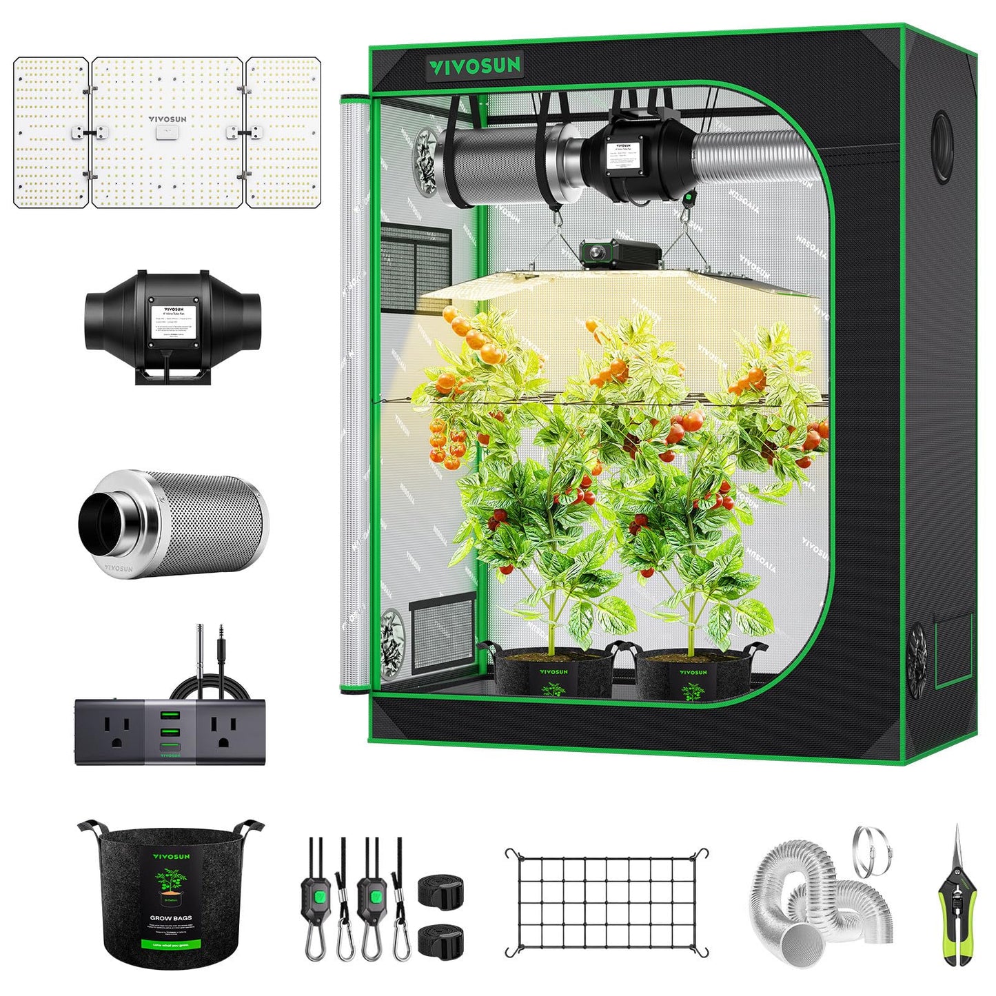 VIVOSUN Grow Tent Kit 2x4 Complete System, WiFi-Controlled Grow System with Full Spectrum LED Grow Light, Automatic Ventilation, GrowHub Outlet A22 with Temperature and Humidity Sensor