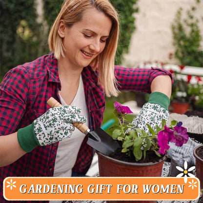 Cuffbow 3 Set Mother's Day Gardening Gifts Floral Gardening Gloves, Garden Shovel, Mini Garden Tools with Mother's Day Cards and Bags for Mom Grandma Birthday Gift (Classic)