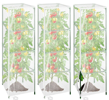 Cyrico Bird Netting Plant Cover for Tomato Cage, 3 Pcs Garden Mesh Cover with Zipper and Drawstring, Insect, Bird & Small Animal Protection Net for Vegetables, Fruits and Flowers, 59" x 17.7"