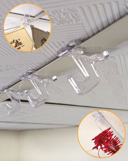NACETURE 25 Pack Clear Drop Ceiling Hooks Classroom Decorations - Polycarbonate Ceiling Hanger Hooks for Hanging Track Clip on Suspended Ceiling Tile Grid for Office Home Stores Decorations