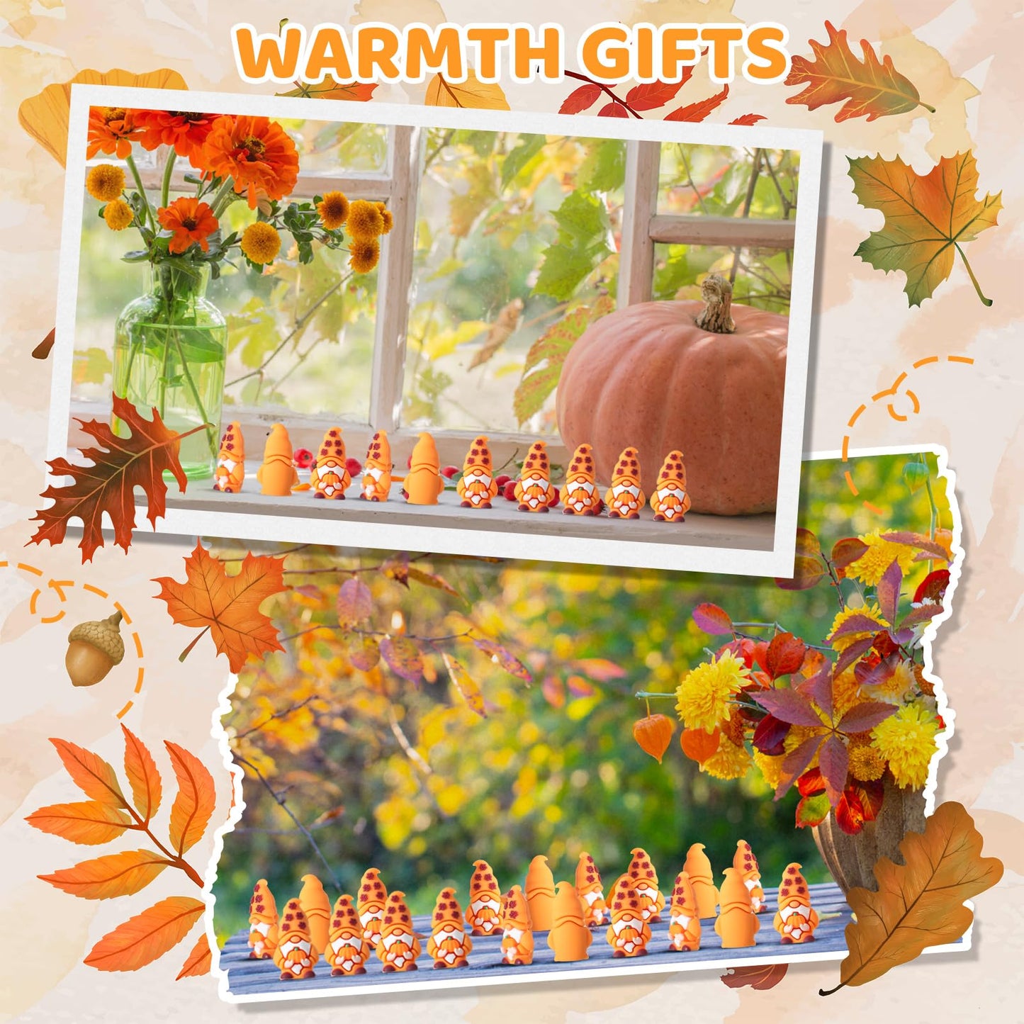 DoubleFill 50 Pcs Thanksgiving Pumpkin Mini Gnomes Figurines Fall Miniatures Gnomes Maple Leaf Decorations Ornaments for Autumn Tiered Tray Table Centerpieces Harvest Party Favors Gift to Hide and See