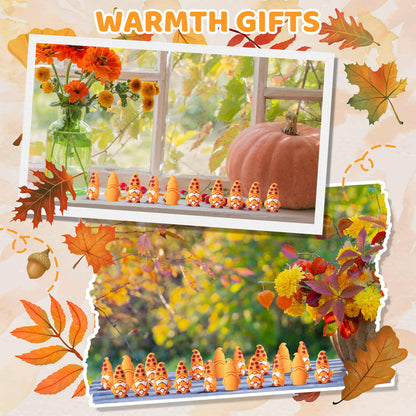 DoubleFill 50 Pcs Thanksgiving Pumpkin Mini Gnomes Figurines Fall Miniatures Gnomes Maple Leaf Decorations Ornaments for Autumn Tiered Tray Table Centerpieces Harvest Party Favors Gift to Hide and See