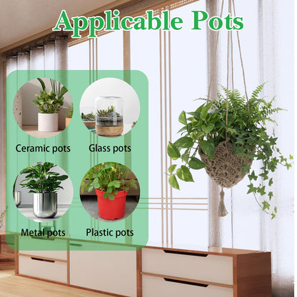 AOZUO 4 Pack Jute Crochet Long Plant Hanger for 3 Inch to 12 Inch Pots, Macrame Plant Hanger Macrame Plant Holder Rope with S Shaped Hooks for Indoor Outdoor Home Decor (Brown)