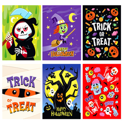 JOYIN 72 Pcs Halloween Candy Bags, Trick or Treating Goodie Bags in 6 Character Themed Designs for Kids Halloween Party Favor, Plastic Snacks Stuffers Bag for Party Supplies