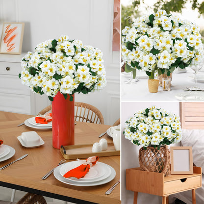Hananona 6 Pcs Artificial Geranium Flowers for Outdoors Geranium Silk Flowers Outdoor UV Resistant Garden Plants Faux Flowers for Home Kitchen Table Centerpieces Decor (6, Snow White)