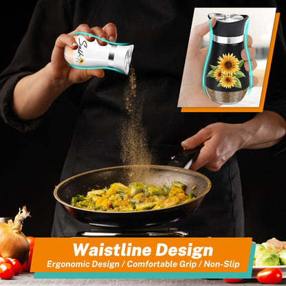 Sunflower Salt and Pepper Shakers Set - 4oz Farmhouse Kitchen Gadget and Accessories Sunflower Gifts for Decor Cooking Table,Housewarming,Thanksgiving,Christmas (Black + White)