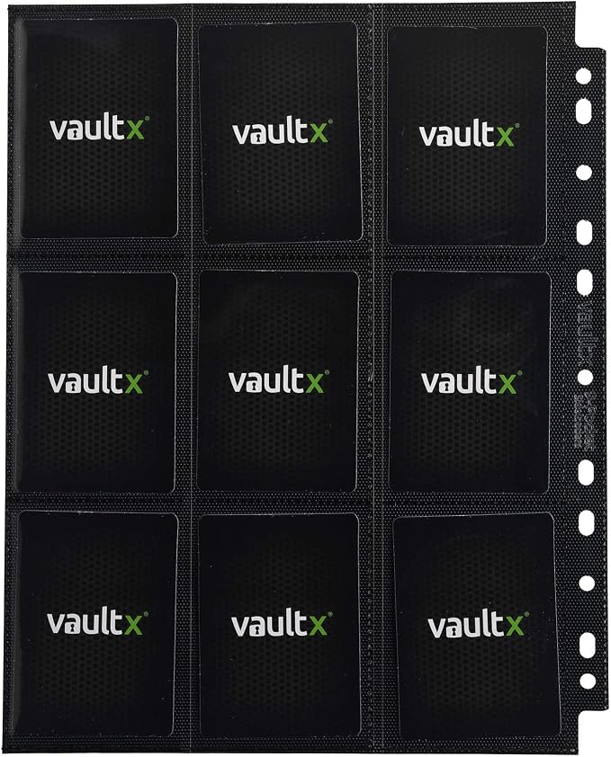 Vault X 9 Pocket Sideloading Pages for 3 Ring Binder (50 Pack) 900 Cards, Double-Sided A4, Storage for Trading Cards (Black)