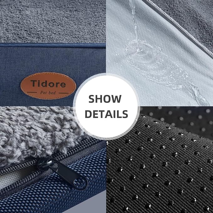 Tidore Orthopedic Dog Beds for Medium Dogs, Durable Egg Crate Foam Sofa Dog Bed wit Washable Removable Cover,Waterproof Lining,Pet Bed for Large Dogs (Dark Grey, 31.5" L x 25.2" W x 7" Th)