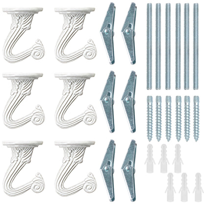 RiseDirectly 6-Pack Heavy Duty White Ceiling Hooks for Hanging Plants, Swag Hooks with Hardware for Chandeliers, Indoor Plant Hangers & Lightweight Decor