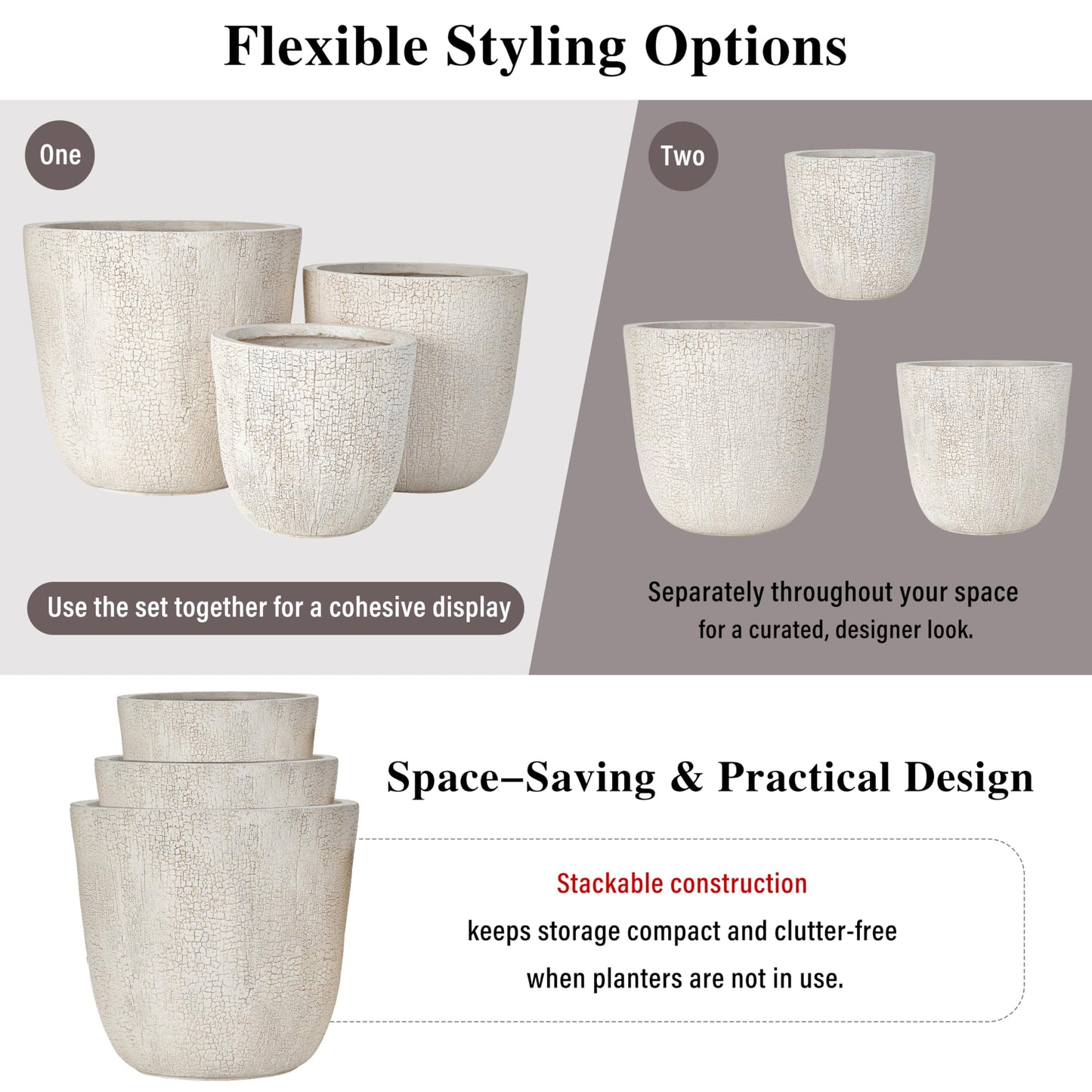 Merax Indoor Outdoor Plant Pots with Drainage Holes and Rubber Plug– Set of 3,Large Lightweight MGO Flower Pots (16.9/13.7/11 Inch) – Modern Planters for Indoor Plants, Room & Office Décor,Beige