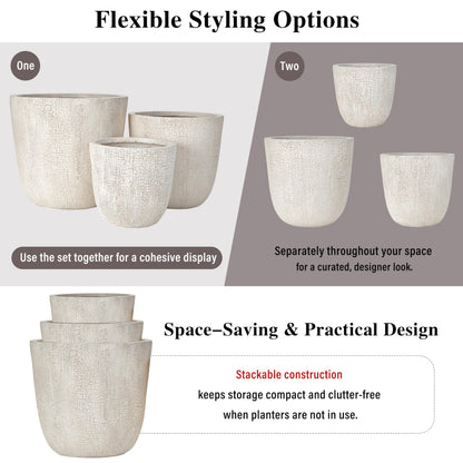 Merax Indoor Outdoor Plant Pots with Drainage Holes and Rubber Plug– Set of 3,Large Lightweight MGO Flower Pots (16.9/13.7/11 Inch) – Modern Planters for Indoor Plants, Room & Office Décor,Beige