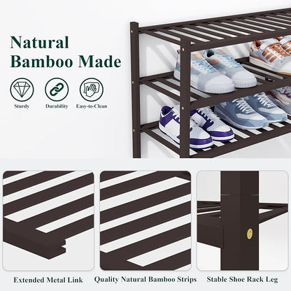 Smiry Bamboo Shoe Rack, 6 Tier Free Standing Wooden Shoe Organizer, Stackable Wood Shoe Storage Shelf for Closet, Entryway, 14 Vertical Slats, 2+2+2 Stack Heavy-Duty Legs, 26.8"x11"x39", Brown