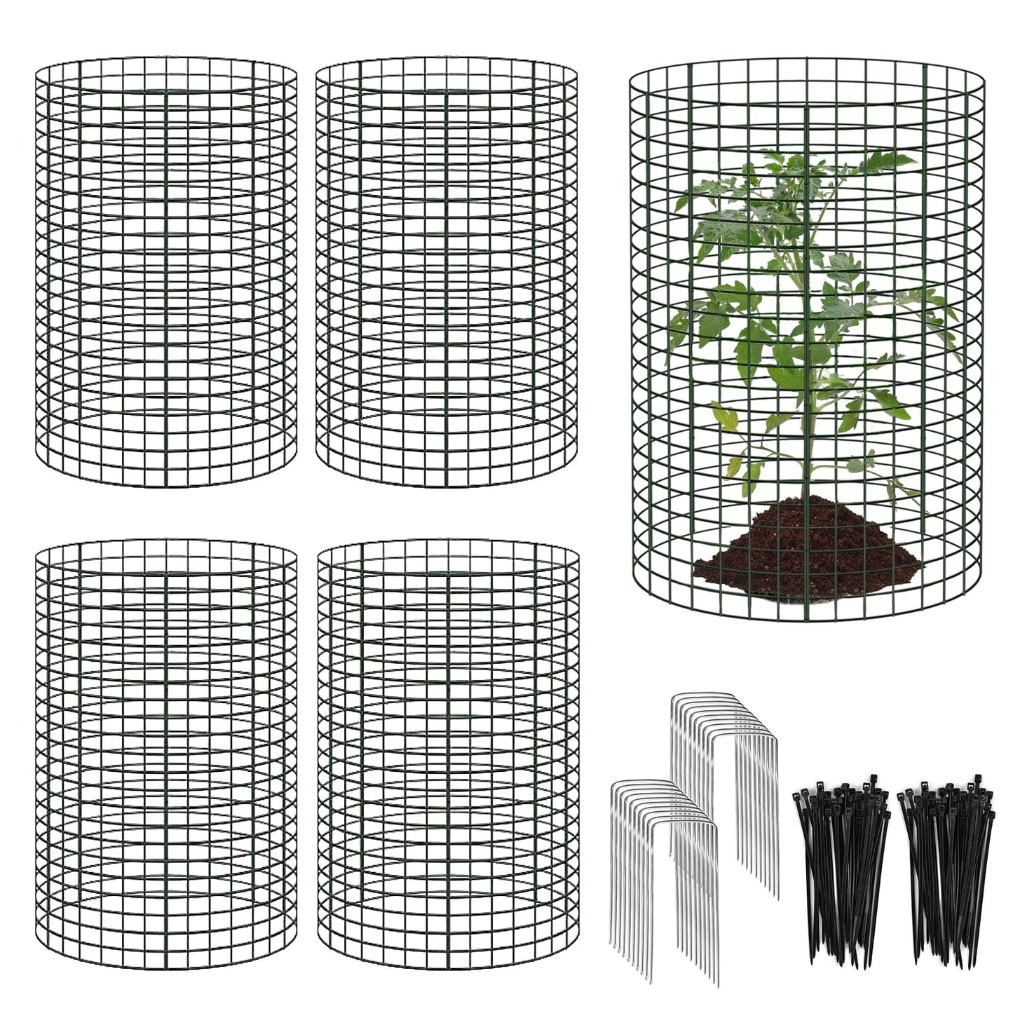 15 Pcs Large Wire Plant Protector from Animals, 5 Pack 24" H X 12" Dia Metal Plant Cage Chicken Wire Cloche with Ground Stakes and Nylon Tie to Keep Animals Out, Garden Protection Bunny Barricade