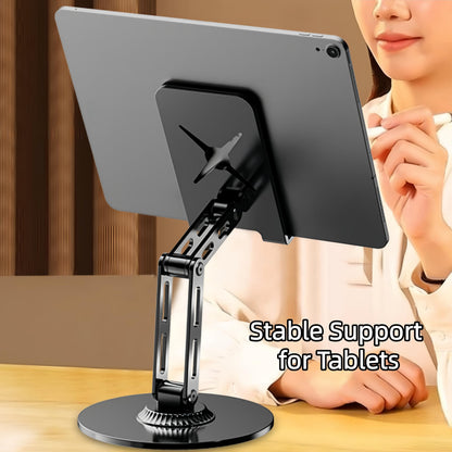 Briteroh All-Metal Cell Phone Stand 360° Rotatable & Height Adjustable - 25KG Super Load-Bearing, Foldable Desk Stand for Phone, Compatible with iPhone 17/16/15/14 (Black)