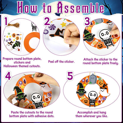 36 Sets Halloween Wreath Craft Kits DIY Hanging Wreath Ornaments Halloween Paper Hanging Ornaments Make Your Own Pumpkins Ghost Witch Bats Paper Art Craft for School Home Party Decor Activities