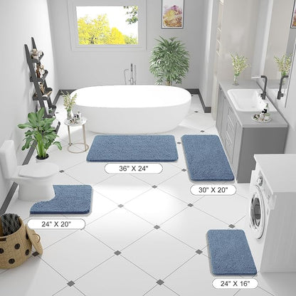 OLANLY Large Bathroom Rugs 45x27, Extra Soft Absorbent Chenille Bath Rugs, Rubber Backing Quick Dry, Machine Washable Bath Mats for Bathroom Floor, Tub and Shower, Home Decor Accessories, Airy Blue