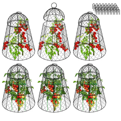 Tcomhk Garden Cloches for Plants - Set of 6 Chicken Wire Plant Cages and Plant Protectors from Animals, 17.7" H x 12.8" D, Outdoor Vegetable and Flower Cages, Sapbontchi Chicken Wire Cloche