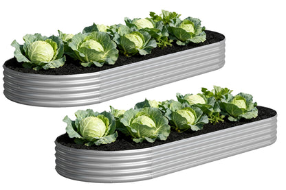 Yortrek Galvanized Raised Garden Bed Outdoor, 12x4x1ft(2Pack) Metal Heavy Duty Planter Boxes for Gardening, Easy Assemble Bottomless Small Oval Plant Container Kit for Vegetable, Flower, Fruit, Silver