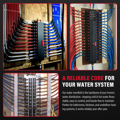 50363 36-Port PEX Manifold | Compatible with viegamanabloc | 22 Cold 14 Hot Full-House Water Distribution |3/4" Inlet 1/2" Zero Lead Alloy PEX Crimp | Leak-ProofValves & Chlorine Resistant