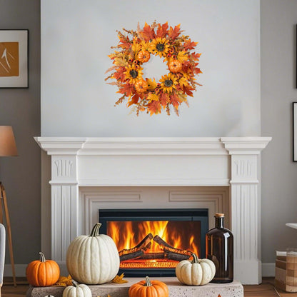 zjlmit Fall Wreaths for Front Door 24 Inch Fall Wreath with Pumpkins Sunflowers Maple Leaves and Orange Red Berries Autumn Wreath for Farmhouse Porch Thanksgiving and Harvest Festival Parties