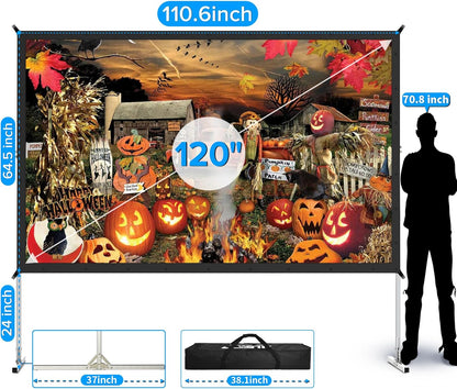 Projector Screen Outdoor,JWSIT 120 inch Outdoor Movie Screen-Upgraded 3 Layers PVC 16:9 Projector Screen,Portable Video Projection Screen with Carrying Bag for Home Theater Backyard