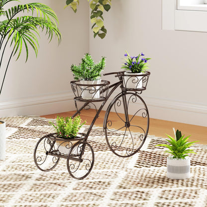 Toolsempire Tricycle Plant Stand, 3-Tier Metal Plant Stand Bicycle Flower Pot Cart with Hollowed Baskets, Planter Potted Holder for Patio, Garden, Deck, Lawn (Bronze)