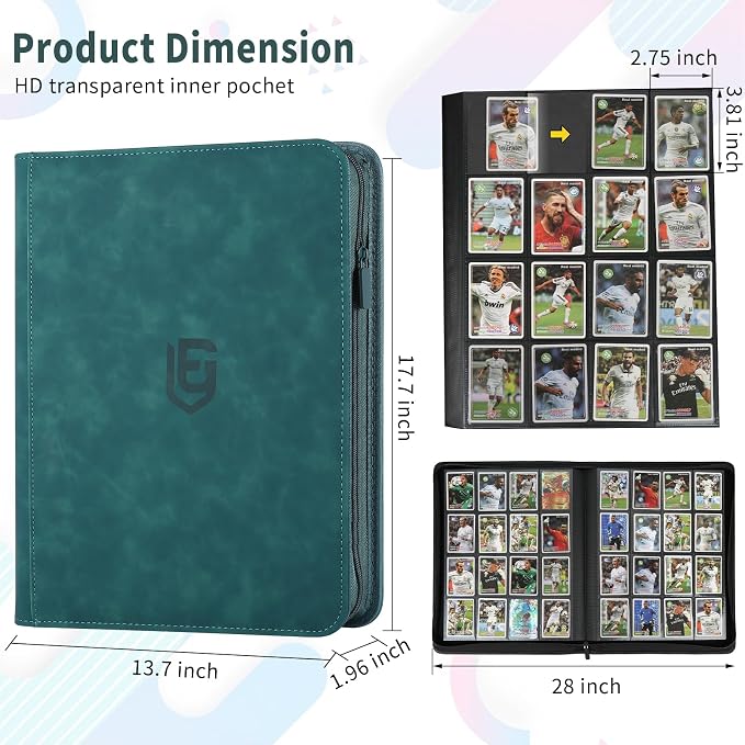 1024 Pocket Card Binder,16 Pocket Trading Card Binder，Side Loading Collectible Card Albums for MTG, for TCG Football, Sports, Game Cards Dark Green