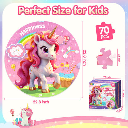 ZIZZ Unicorn Toy for Girls Kids - Best 70 Pieces Unicorn Floor Puzzle for Kids Age 3 4 5 6 7 8 Years Old Girls Learning & Educational Toys Toddlers Gifts for Birthday Easter Basket Stuffers Activity