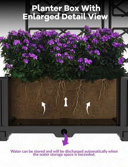 BouPower 3pcs Raised Garden Bed with Trellis, 63" h Tall Vertical Planter Box for Climbing Plants, Outdoor Garden Planter Box with Drainage Holes & Privacy Screen for Patio Balcony, Black